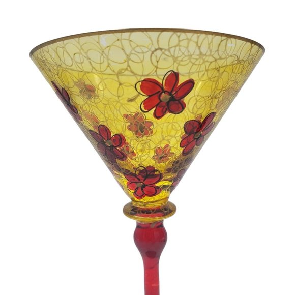 Set 2 Royal Danube Hand Painted Martini Crystal Glasses Romania Gold Red Flowers - Picture 8 of 9